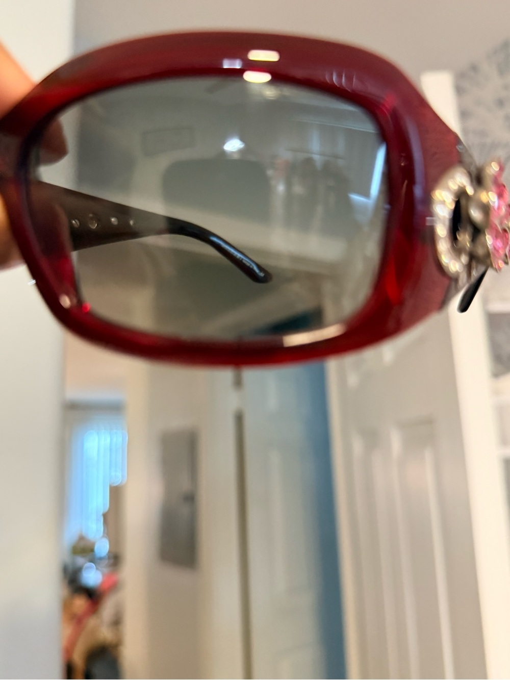 Bvlgari Deep Red Rhinestone Temple Sunglasses - Picture 7 of 8